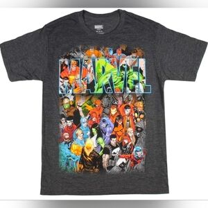 Marvel Comics Logo Mens Super Heroes Graphic Tee in Dark Gray. Size Large New